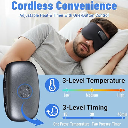 Heated Sleep Mask with Bluetooth Headphones, Cordless Rechargeable Heating Eye Mask with Adjustable Heart Timer Music, Washable Sleeping Mask with Bluetooth Headphones for Dry Eyes (Blue)