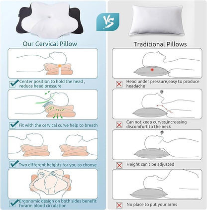 DONAMA Cervical Pillow for Neck and Shoulder,Contour Memory Foam Pillow,Ergonomic Neck Support Pillow for Side Back Stomach Sleepers with Pillowcase-King Size