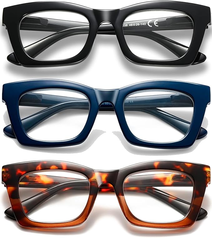 Hubeye Oprah Style Reading Glasses for Women Men Blue Light Blocking Computer Square Readers with Spring Hinge