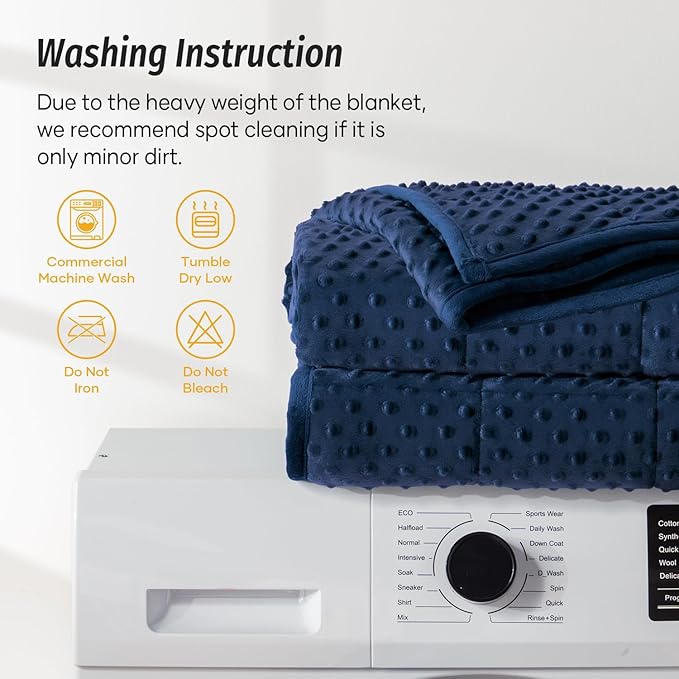 Wemore Minky Dot Weighted Blanket for Adults King Size 20 lbs, Soft Cozy Heavy Blanket for Bed and Couch, Breathable Blanket for All-Season with Glass Beads, Navy Blue 80 x 87 inches