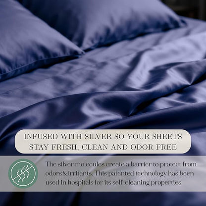 Eucalyptus Sheets - Infused with Silver for Anti-Odor, Softer Than Silk Fibers, More Cooling Than Cotton - Perfect for Hot Sleepers & Sensitive Skin - 100% Tencel Lyocell - Cali-King Sheet Set