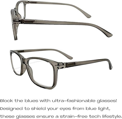 Readerest Blue Light Blocking Glasses – Thin Reflective Lens, Anti-Glare Computer Eyeglasses, UV Protection, Eye Strain Relief (Grey, 2.25 Magnification)