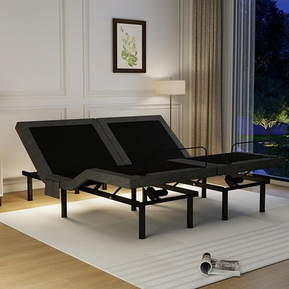 Vipbear Split King Adjustable Bed Base - Dual Motor Bed Frame with Wireless Remote, Zero Gravity/Anti-Snore/TV Mode, Under-Bed LED Light & 4 USB Ports, 3-Height Adjustable Legs