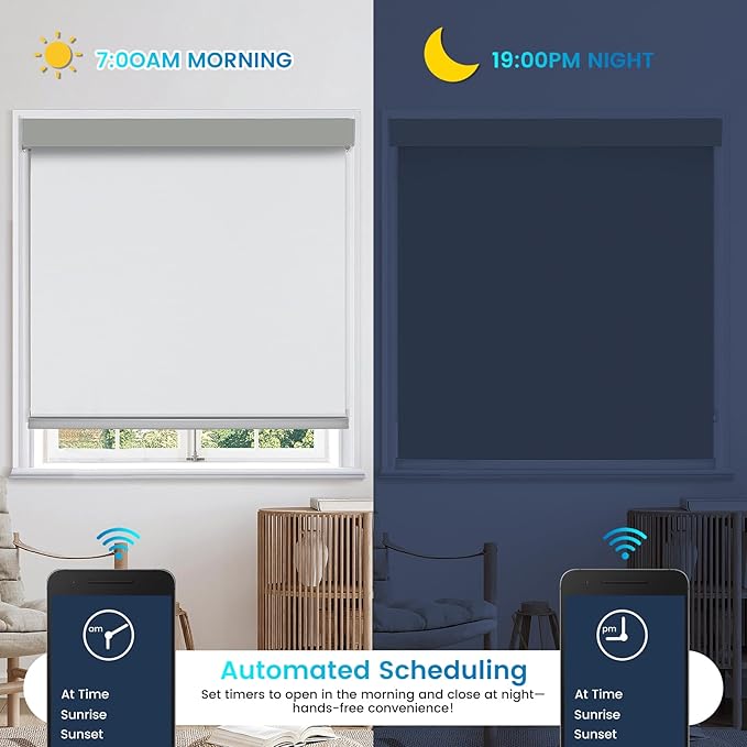 Motorized 100% Blackout Roller Shades – Custom Smart Blinds with Remote, Rechargeable Battery or Plug-in Motor, Tuya WiFi Optional, Home & Office Automatic Window Shades (Honey Beige/CH9442)