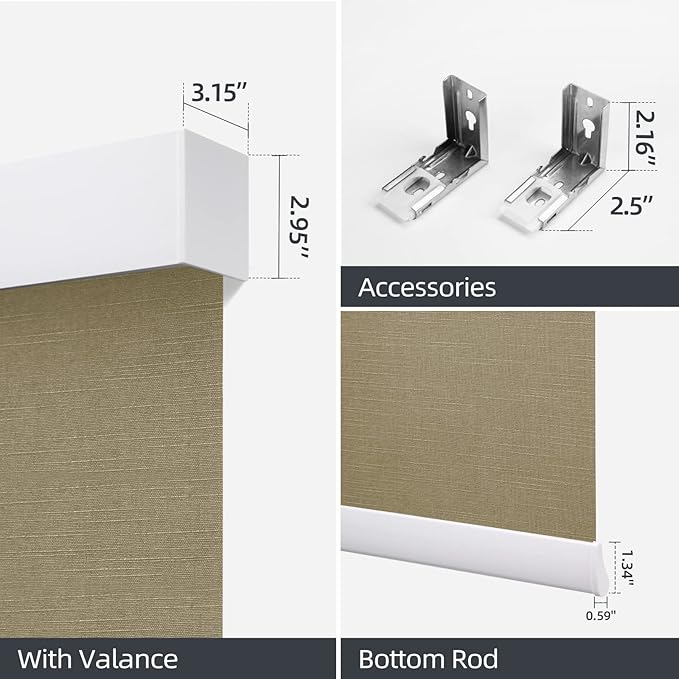 ZSTARR Motorized Blackout Window Blinds Remote Control Automated Window Blinds Rechargeable Roller Shades Blinds with Valance,Customized Size (Khaki)