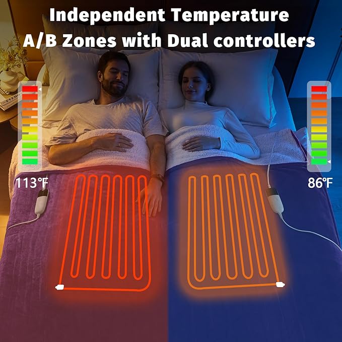 Heated Electric Blanket King Size - 90" x 100" Heating Blanket with Dual Control, 10 Heating Levels & 8 Hours Auto Off, Soft Warm Flannel Blanket, Christmas Birthday Gifts for Senior Grandma