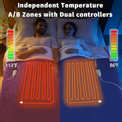 Heated Electric Blanket King Size - 90" x 100" Heating Blanket with Dual Control, 10 Heating Levels & 8 Hours Auto Off, Soft Warm Flannel Blanket, Christmas Birthday Gifts for Senior Grandma