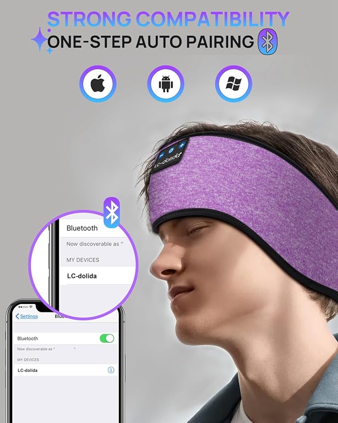 LC-dolida Headband Headphones Bluetooth Headband, Sleep Headphones Wireless Bluetooth with Ultra-Thin HD Stereo Speaker, Sleep Headband Earphones for Workout Yoga Insomnia Meditation Gifts