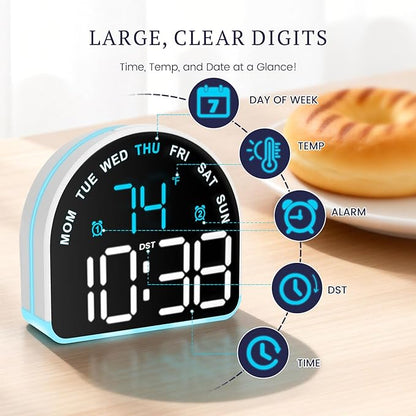 Heavy Sleeper Alarm Clock: Super Loud Alarm & Gentle Wake-Up Light for Adults, Kids, Teens | Digital Display with Time & Temperature | Adjustable Brightness & USB Charger | Compact Clock