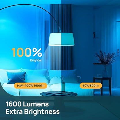 Linkind Smart Light Bulbs, 1600LM (100W Equivalent) Smart Bulb, Work with Alexa & Google Home, RGBTW Color Changing Bulb Music Sync, 2.4GHz Wi-Fi & Bluetooth, LED Alexa Light Bulbs 14W, A21 E26, 4Pack