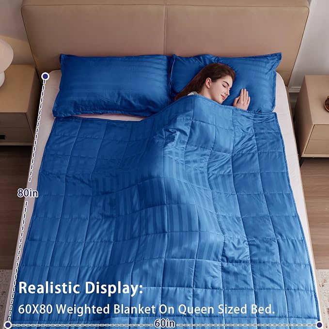 yescool Weighted Blanket for Adults (25 lbs, 88” x 104”, Midnight Blue Stripes) Heavy Blanket for Sleeping Perfect for 240-260 lbs, King Size Breathable Blanket with Premium Glass Bead