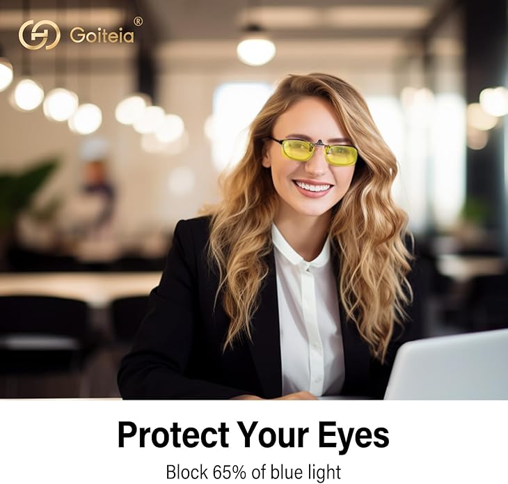 Goiteia Orange Blue Light Blocking Glasses Clip on for Migraine-Gaming Glasses for Eyes Strain/Light Sensitive-Help to Sleep