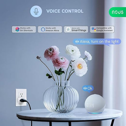 NOUS Wi-Fi Smart Plug 15A, Dual-Band 2.4GHz & 5GHz, Energy Monitoring, Compatible with Alexa, Google Home, Tuya Smart App, Remote Control, Timer, Compact Design, Smart Outlet, 2 Pack