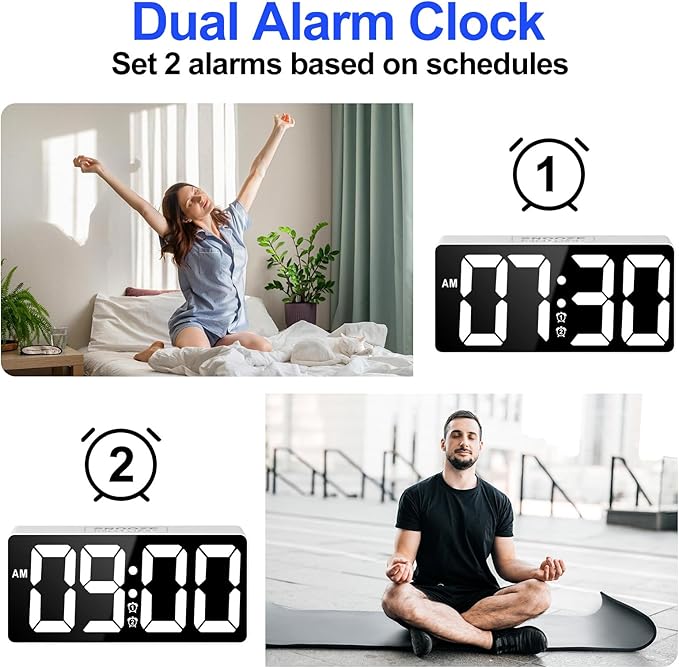 PPLEE Alarm Clock for Bedroom with Night Light & Bold Digits-7 in Digital Clock with Dual Alarms & USB Charger Ports,Battery Backup,Adjustable Brightness&Volume,DST, Loud Desk Clock for Heavy Sleeper