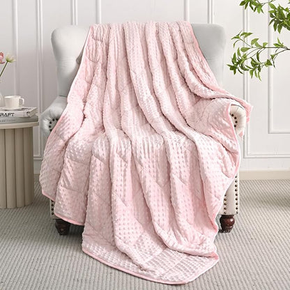Mr. Sandman Weighted Blanket for Adults, Minky Dots Heavy Blanket for Woman, Man Sleeping/Calm, Soft, Cozy and Cooling Weighted Throw Blankets, Machine Washable, 48 x 72in, 12 lbs, Pink
