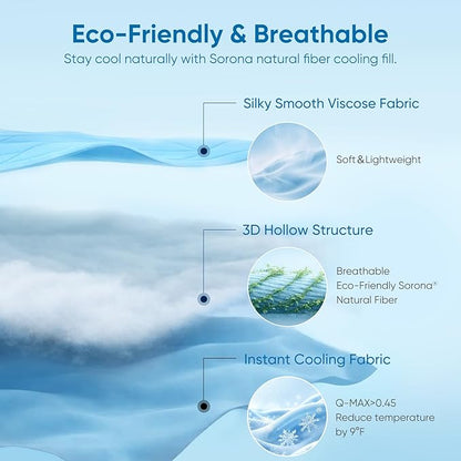 Snuggle Sac Natural Viscose Cooling Comforter King Size, Lightweight Breathable Silky Cooling Bedding with Q-Max>0.45 for Bedroom, Home Decor, Hot Sleepers & Night Sweats, Ice Blue 106"x90"