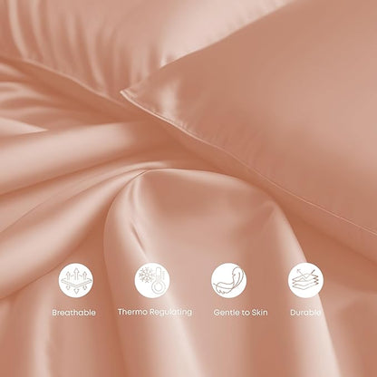 LINENWALAS Queen Flat Sheet Only - Rayon Derived from Bamboo Silk Bed Sheet, Premium Breathable Cooling Sheet, Soft Top Sheet (Queen, Rose Gold)