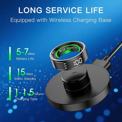 Smart Ring with Display Screen Health Tracker and Touch Button, Bluetooth Connection Health Ring Tracks/Sleep/Sports Activities, IP68 Waterproof (Gold, 11#)