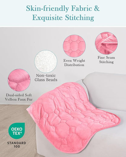 Topblan Weighted Lap Blanket 7lbs for Adults, Small Weighted Blanket Throw for Napping, Relaxation, Calming and Travel, Skin Friendly & Machine Washable for All-Season Sleeping, Pink 24x29 inches