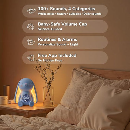 Mom's Choice Awards丨Bunny White Noise Sound Machine Baby for Sleep- AI Cry Detection, 100 Soothing Sounds, 5-Year APP Access Included, Easter Gifts for Baby, Night Light & Sleep Trainer, New Mom Gift
