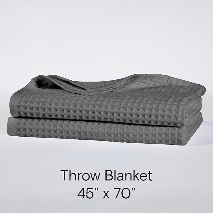 DOZ by SIJO Waffle Bed Blanket, 50% Viscose Derived from Bamboo and 50% Cotton Blend, Lightweight, Ultra Soft, Breathable, Summer Blanket (Storm, Throw (45"x70"))
