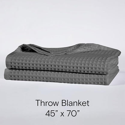 DOZ by SIJO Waffle Bed Blanket, 50% Viscose Derived from Bamboo and 50% Cotton Blend, Lightweight, Ultra Soft, Breathable, Summer Blanket (Storm, Throw (45"x70"))