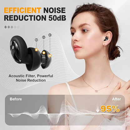 Noise Reducing Ear Plugs, 50dB Noise Cancelling Ear Plugs for Concerts, Reusable Soft Silicone Musicians Earplugs for Side Sleepers/Drummers/Snoring Blocking/Concert Earbuds Protection [Black]