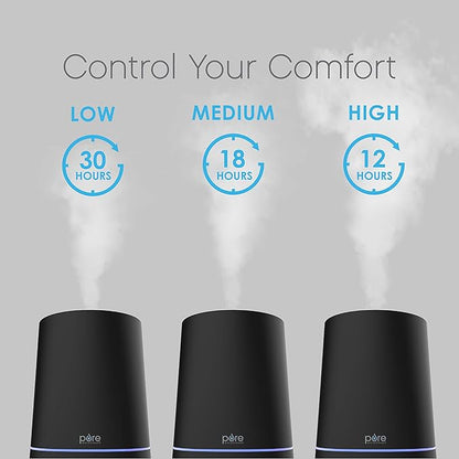 Pure Enrichment HUME Max - Easy Top-Fill Ultrasonic Cool Mist Humidifier, 3.7-L (1 Gallon) Water Tank, 3 Mist Settings, & Auto Shut-Off Timer - Ideal for Large Bedrooms, Nurseries & Dry Areas (Black)
