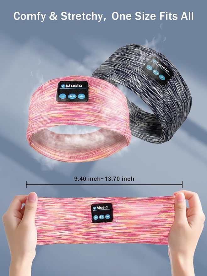 Sleep Headband Headphones, Bluetooth Headbands with Ultra-Thin Speakers for Side Sleepers, Wireless Music Headbands for Sleep, Sports, Travel & Focus, Ideal Gift for Men Women Teens