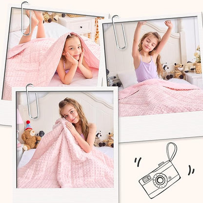 yescool Pink Weighted Blanket 10 Pounds Twin Size Cooling Weighted Throw Blanket, Minky Heavy Blankets Warm Weighted Comforter, Big Washable Thick Blankets Gift for 80-120lbs, 40 * 60in