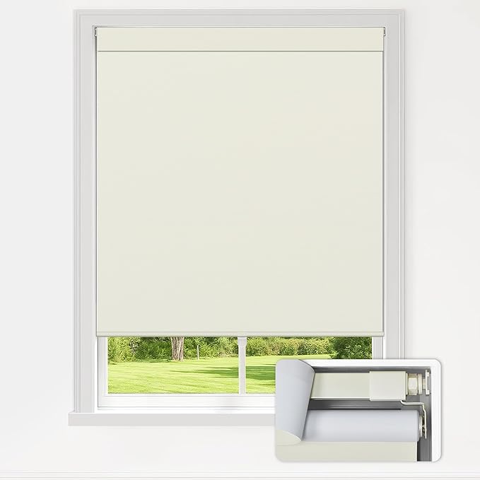 LazBlinds No Drill Blinds for Indoor Windows, Blackout Roller Shades, Cordless Window Blackout Blinds, Thermal Insulated Fabric UV Protection for Home and Office, 21" W x 48" H, Cream
