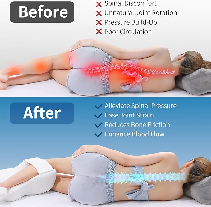 AISEELY Knee Pillow for Side Sleepers with Adjustable Strap, Leg Pillow for Side Sleeping, Hip Pillow for Side Sleepers for Sciatica & Back Pain Relief, Spine Alignment Support, White