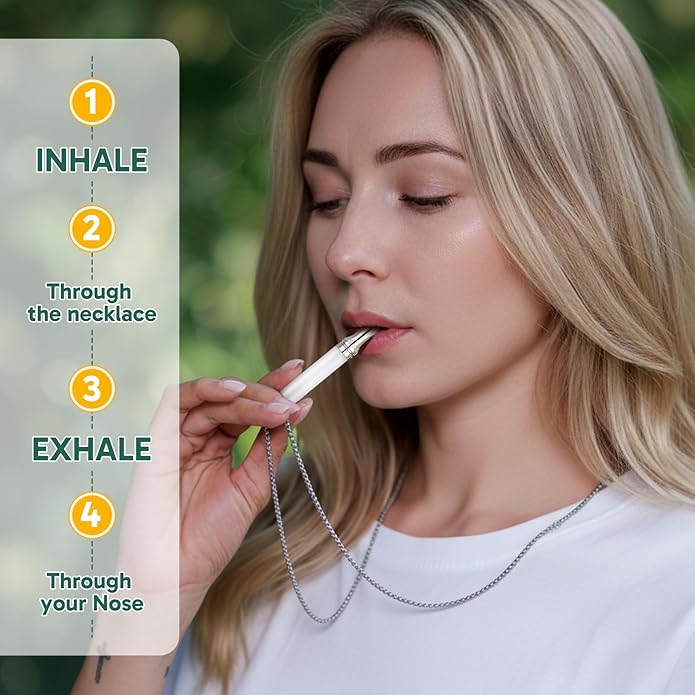 Breathe Free Necklace, Natural Stone Breathing Necklace for Stress Relief, Mindfulness and Relaxation, Anxiety Necklace Mindful Breathefree Calm Tool with Plant Cores, Portable Wellness Gift for Adult