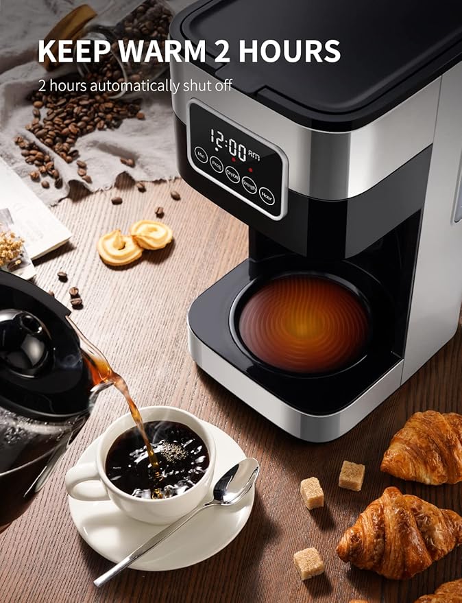 SHARDOR 10-Cup Programmable Coffee Maker, Regular & Strong Brew Drip Coffee Machine for Home and Office, Auto Shut Off, Permanent Filter, Silver