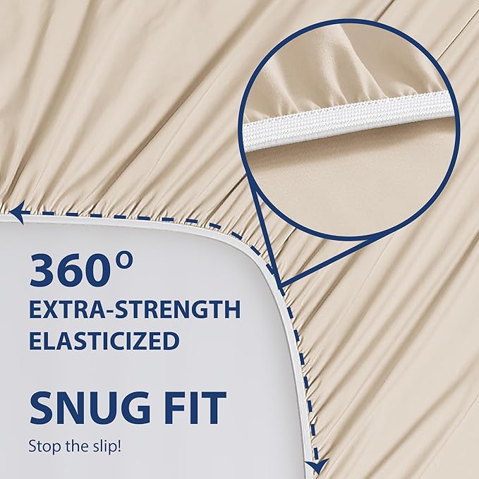 Cathay Home King Fitted Sheet - Double Brushed Ultra Soft – Wrinkle & Fade Resistant - 16" Deep Pocket Fitted Sheet Only - Good Fit for 14"-18" Deep Mattress (King, Cream)