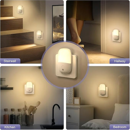 Dimmable Night Light Plug in with On/Off Switch, Auto Dusk to Dawn Sensor LED Nightlights, Adjustable Brightness (Warm White) for Bathroom, Hallway, Kids Room, Stairs (1 Pack)