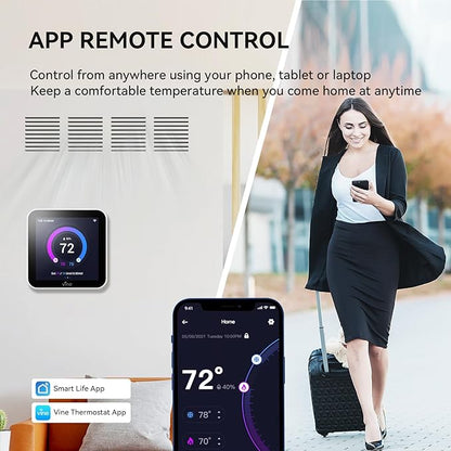 vine Smart Thermostat Larger Color Screen Thermostats for Home Heat and AC, 7 Day Programmable WiFi Thermostat App Control Compatible with Alexa and Google Assistant, C-Wire Required