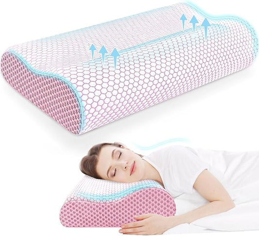 CloudBliss Memory Foam Pillow, Ergonomic Neck Contour Cervical Pillow for Back and Shoulder Pain, Orthopedic Pillow for Neck Pain Relief, for Sleeping Side, Back, Stomach Sleepers - Pink, Standard