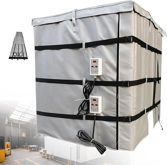 IBC Tote Freeze Protection, IBC Container Heater, Smart Temperature Control up to 200°C, 1000L, IBC Tote Blanket with Thermostat, for Petroleum, Chemical, Food Processing Grey