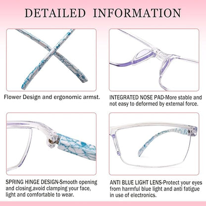 JOSCHOO 4 Pairs Reading Glasses, Blue Light Blocking Glasses, Computer Glasses for Women, Rectangle Eyewear Frame