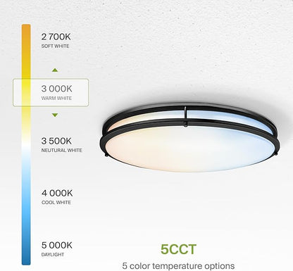 ASD LED 24" Oval Flush Mount Lighting, Close to Ceiling Light Fixture | 5CCT, Dimmable, ETL Listed | 38W 3289LM 2700-5000K 120V | Low Profile Double Ring Lamp | Black