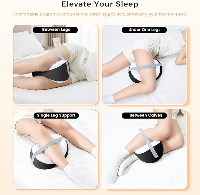 Knee Pillow for Side Sleepers, Memory Foam Leg Pillow for Spine Alignment, Sciatica, Hip & Joint Pain Relief, Breathable Cover & Adjustable Strap for Side/Back Sleepers