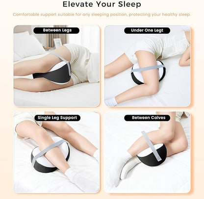 Knee Pillow for Side Sleepers, Memory Foam Leg Pillow for Spine Alignment, Sciatica, Hip & Joint Pain Relief, Breathable Cover & Adjustable Strap for Side/Back Sleepers