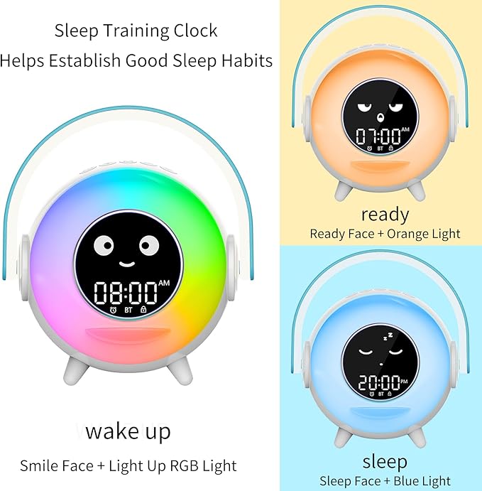LOVME Kids Alarm Clock, Ready to Rise Sleep Training Clock with Night Lights, Sound Machine, Ok to Wake Clock for Kids, Gift Ideas for Toddler Boy Girl