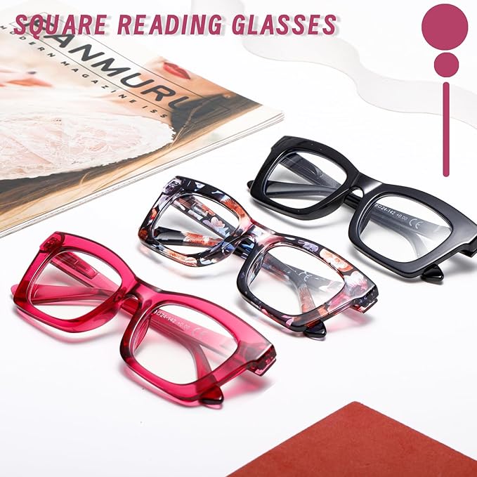 Hubeye Oprah Style Reading Glasses for Women Men Blue Light Blocking Computer Square Readers with Spring Hinge