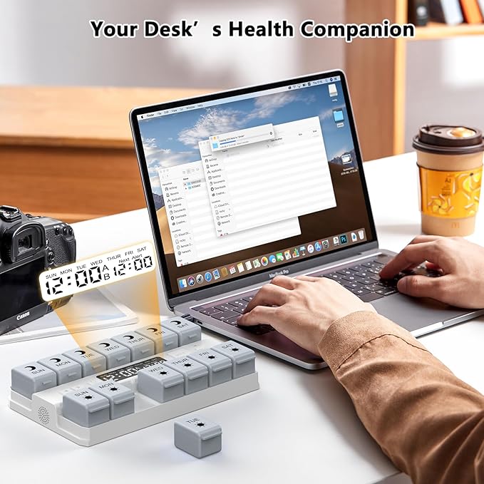 Weekly Pill Organizer with Alarms System, Removable Silicone Pill Box 7 Day 2 Time, Large Size Pill Case for Home and Travel, Secure Magnetic Base, Waterproof & Moisture Resistant (Gray)