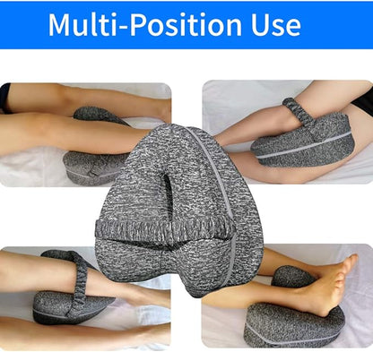 Knee Pillow for Side Sleepers with Elastic Strap, Memory Foam Leg Pillow, Ideal for Spine Alignment, Hip, Back & Joint Pain Relief, for Better Sleeping with Breathable & Washable Cover