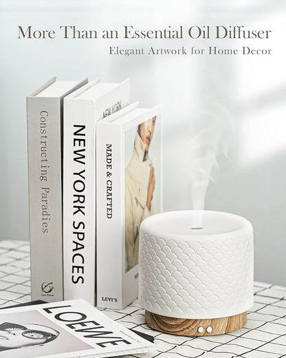 Essential Oil Diffuser, 280ml Ceramic Diffusers for Large Room, Ultrasonic Aromatherapy Diffuser with Cool Mist Humidifier, Quiet and Intelligent Oil Diffusers for Home,Office,Yoga,Bathroom