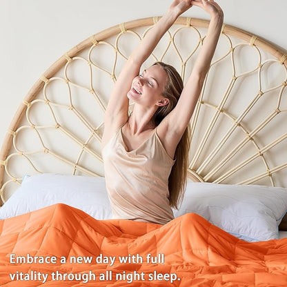 yescool Weighted Blanket for Adults (25 lbs, 60" x 80", Orange) Cooling Heavy Blanket for Sleeping Perfect for 240-260 lbs, Queen Size Breathable Blanket with Premium Glass Bead, Machine Washable
