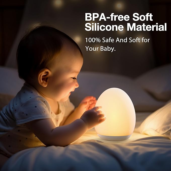 JolyWell Night Light for Kids, Baby Night Light with 7 Colors Changing Mode & Stepless Dimming, Nursery Night Light BPA Free,Rechargeable Egg Night Light for Breastfeeding 1h Timer & Touch Control